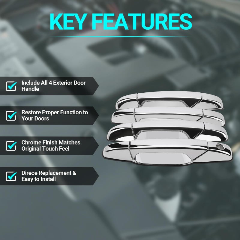 MNJWS Exterior Chrome Door Handle - Compatible with 2007-2013 Chevy Avalanche, Silverado, Suburban, Tahoe, GMC Sierra, Yukon, Cadillac Escalade Pickup Truck SUV - 4 PCS Front Rear Driver & Passenger Side - Image 4
